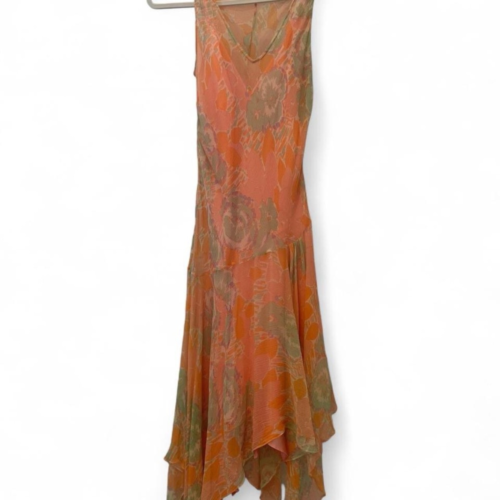 Elegant Floral Orange and Green Dress